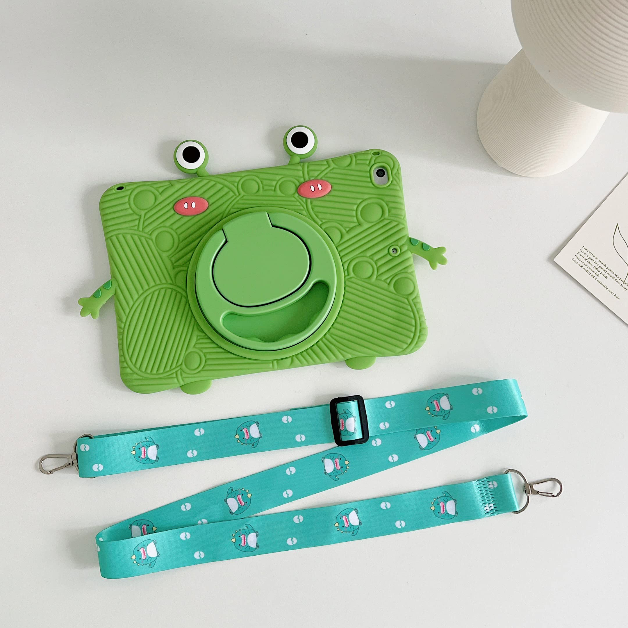 Soft Silicone Green Frog Pattern Tablet Case with Lanyard with